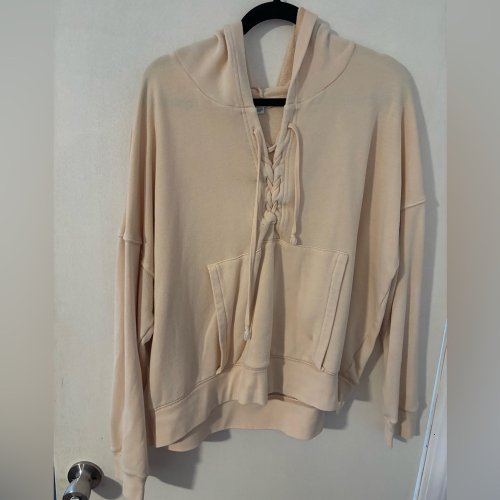 American Eagle Outfitters Beige/yellow Lace-Up Hoodie
